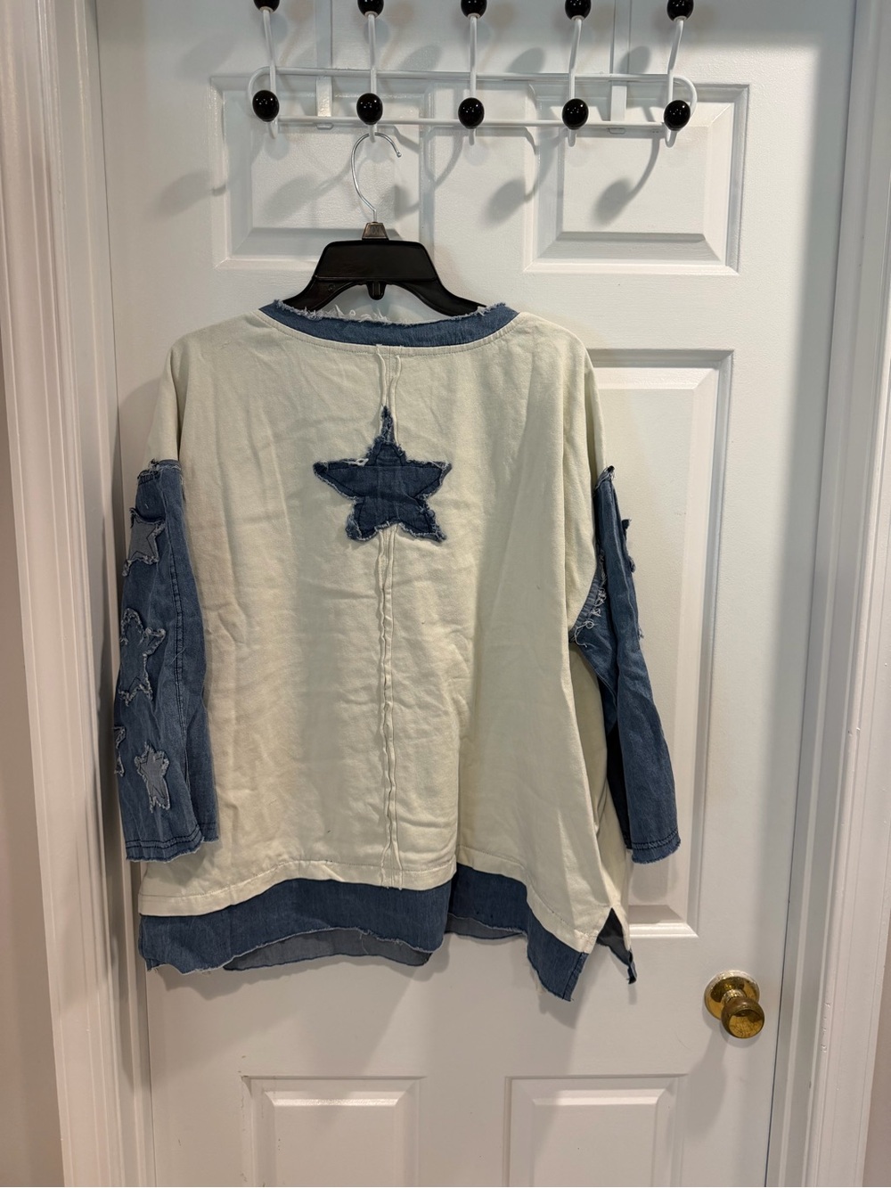 NWT Blue Velvet Boutique Patchwork Top - Cream & Blue Sz L & xl - Picture 4 of 5
